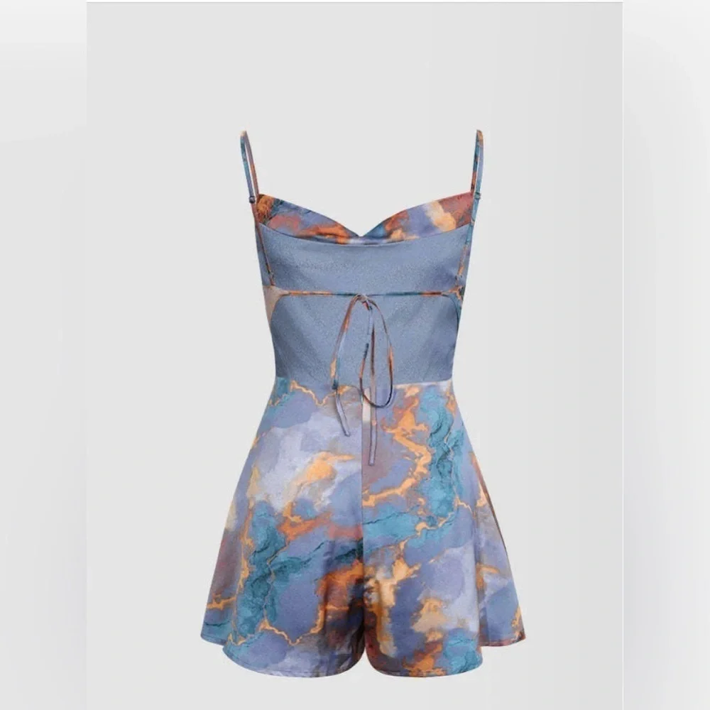 MICAS Abstract Print Drape Front Satin Romper Size Small